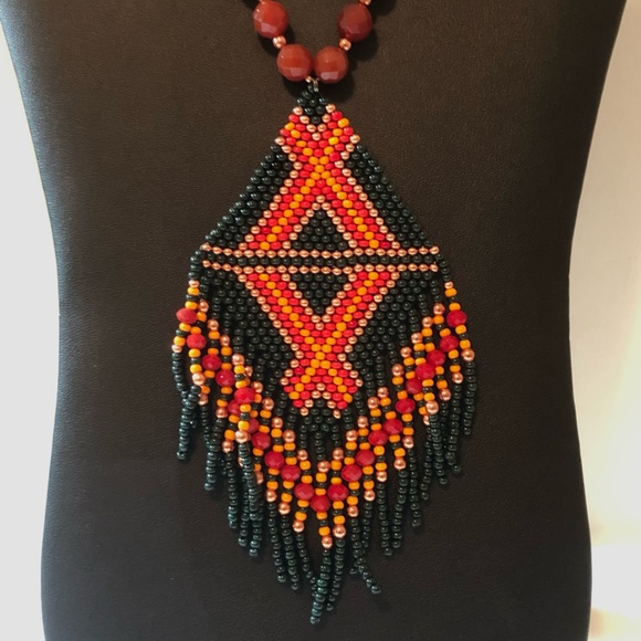 Carnelian Copper Handmade Boho Festival Necklace Beaded Pendant - Picture 2 of 5